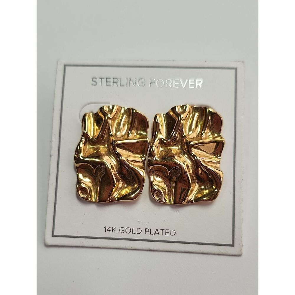 14K Gold Plated Organic Wave Stud Earrings - Gold
